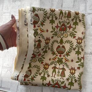 VTG Waverly Bucks County Folk Art Pattern Bonded Fabric 1.30 x 9.16 Yds